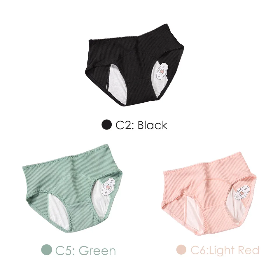 Black Green LightRed Женские менструальные трусики, герметичные физиологические брюки, хлопковое дышащее нижнее белье, женские бесшовные трусы с высокой талией, 3 шт. ROSI - Цвет: Black Green LightRed