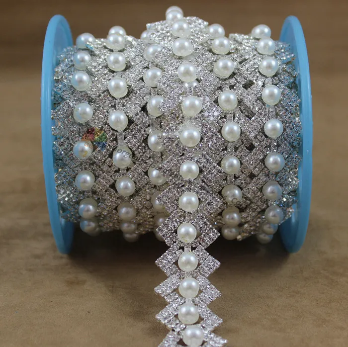 1 Yard 24mm Round Pearl Clear AB Crystal Czech rhinestone cup chain Silver Gold DIY Browband Furniture Wedding Dress Waistband | Дом и сад