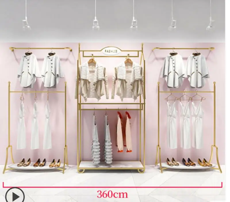 Europe type gold dress shop rack rack high grade clothes rack shoes bag double layer clothing display rack