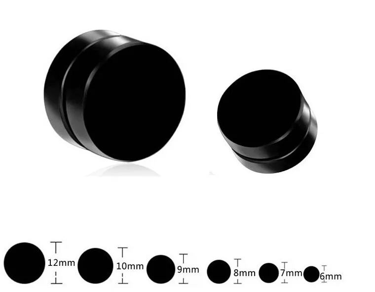 New 1Pair Black Non Piercing Clip On Ear Round Stud Mens Women Fake Plugs 6 8 10 12mm Punk No Pierced Magnetic Earrings | Украшения и