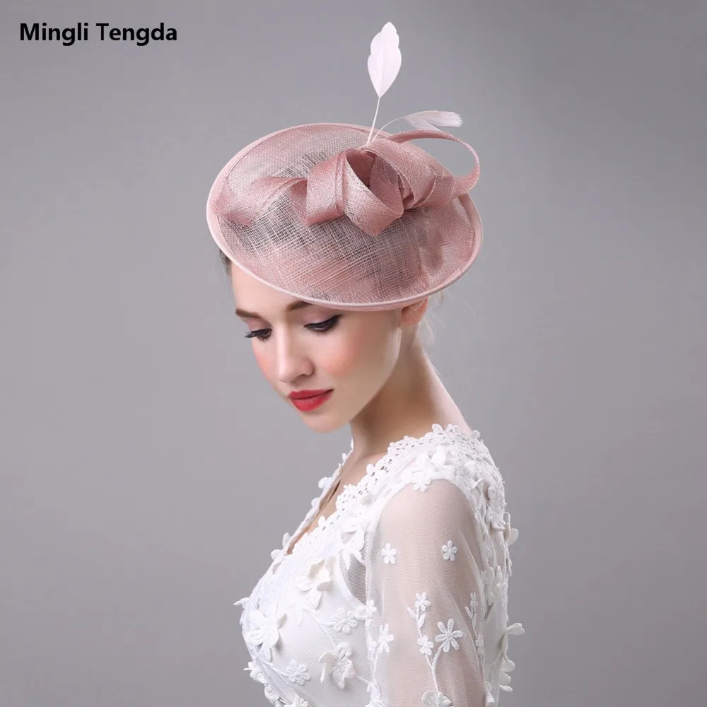 

Hemp Bride Hat Bow Feather Headdress Wedding Accessories Bridal Hats Bibi Mariage Cap Chapeau Mariage Mingli Tengda Wedding Hats