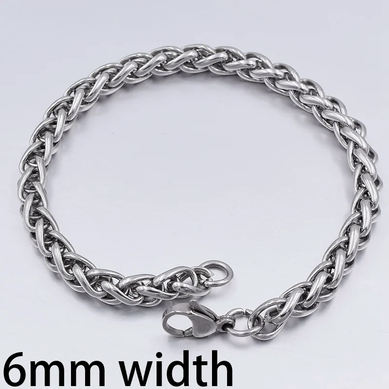 6mm wheat chain Мужской браслет и браслет,, рождественский подарок, браслет из нержавеющей стали, серебряный цвет, звено пшеницы, Двойная Цепочка, ювелирные изделия, Прямая поставка - Окраска металла: 6mm wheat chain