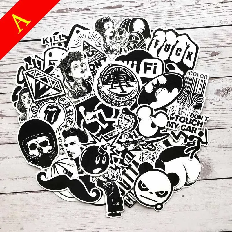 Black white A SLPF дети 60 шт. личности водонепроницаемый мультфильм Черный Белый Скейтборд багаж тележка кузова граффити наклейки Горячая игрушка H08 - Цвет: Black white A