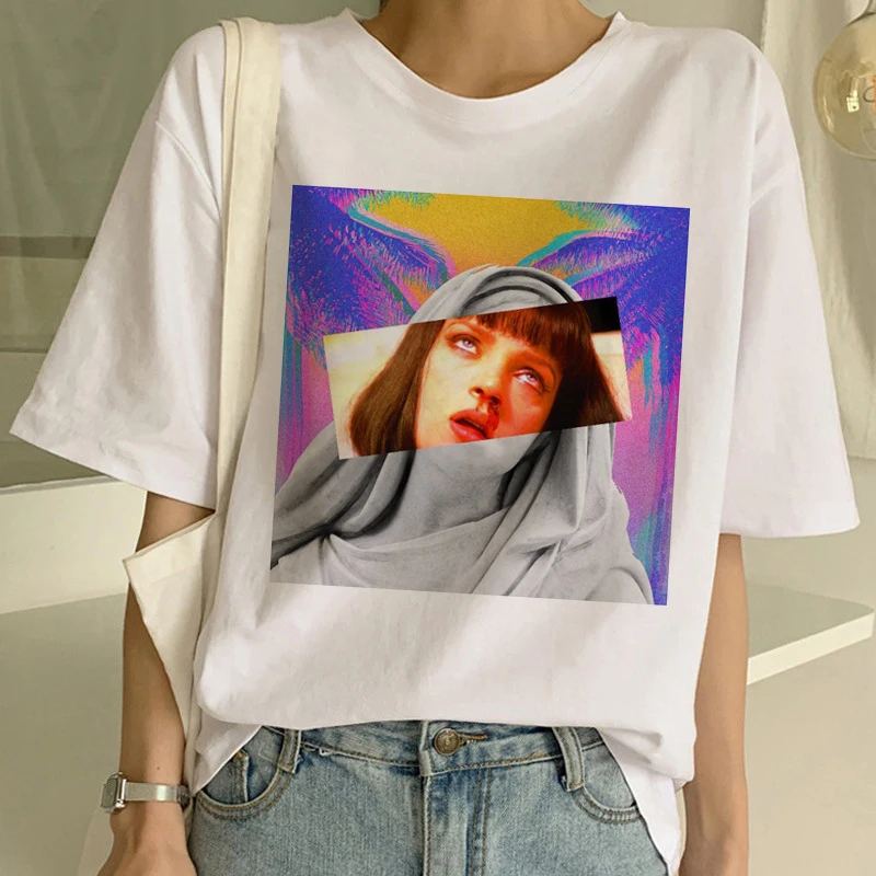 Топ с забавным принтом футболка для женщин Mia Ulzzang летняя модная Дева Мэри Миа