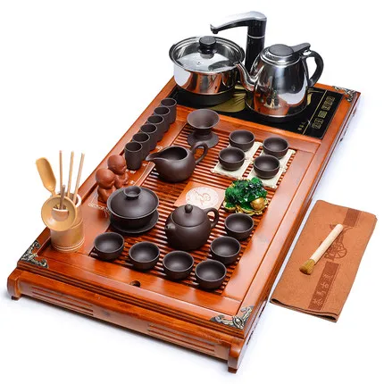 

Tea sets special price Zisha Chinese Kung Fu tea set household Induction Cooker solid wood tea tray porcelain tea set