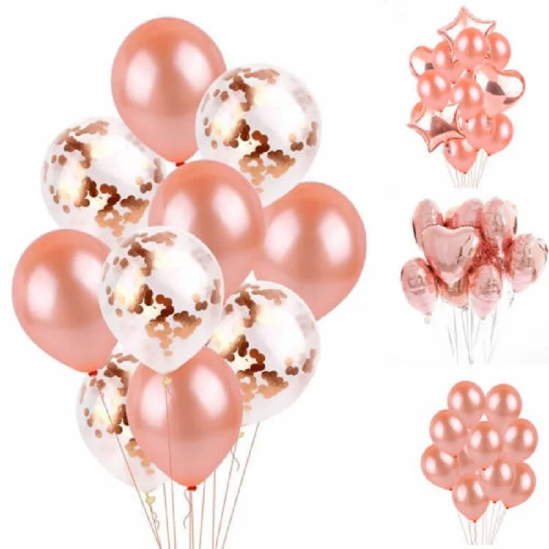 12 дюймов воздушные шары с конфетти цвета розовое золото Фольга сердце клипсы для
