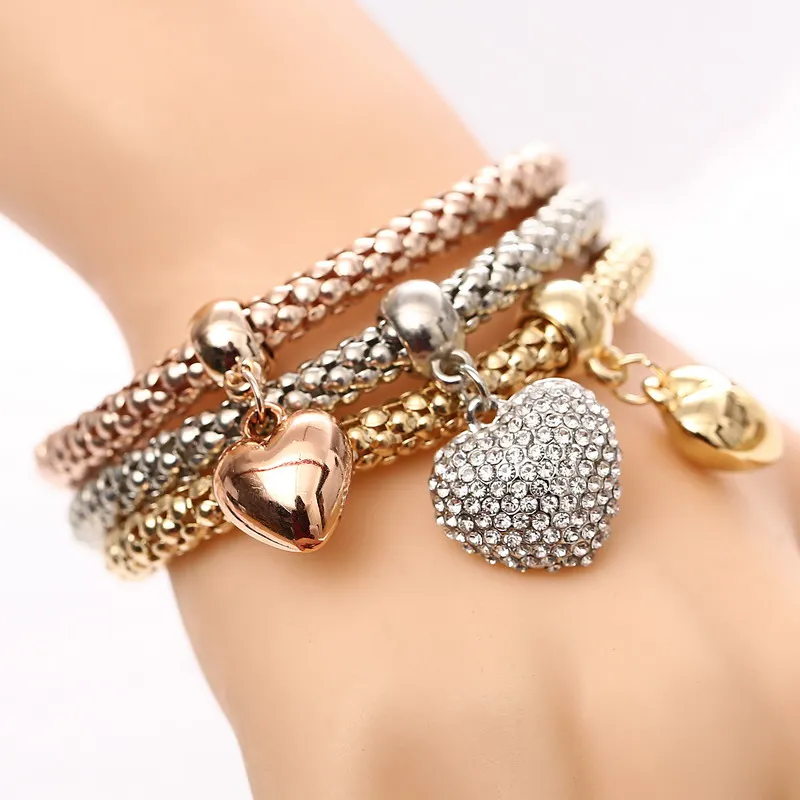 

ZOSHI 3Pcs/Set Crystal Love Heart Charms Bracelets for Women Gold Plated Owl Elephant Pendant Bracelets Set Party Jewelry