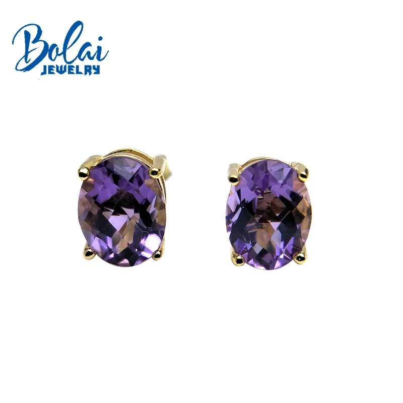 Bolaijewelry, простые серьги, натуральный цитрин и драгоценный камень аметист 925 желтого стерлингового серебра, ювелирные украшения для женщин, подарочная коробка