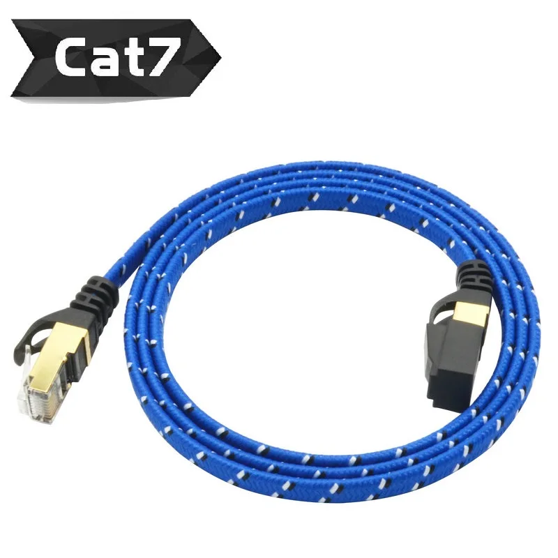 2 метра CAT7 10G Ethernet плоский кабель нейлоновая оплетка позолоченные и