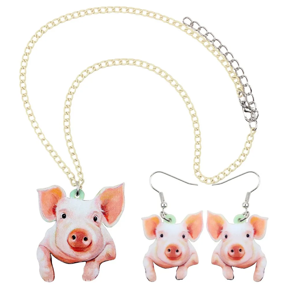 Bonsny акриловые серьги свинка Happy Pig ожерелье с цепным воротником Мультяшные фермы