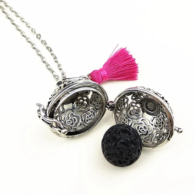 1pc Rose flower Birdcage Lava Stone Aromatherapy Pendant Essential Oil Diffuse Necklace with Volcanic rocks party gift - купить по