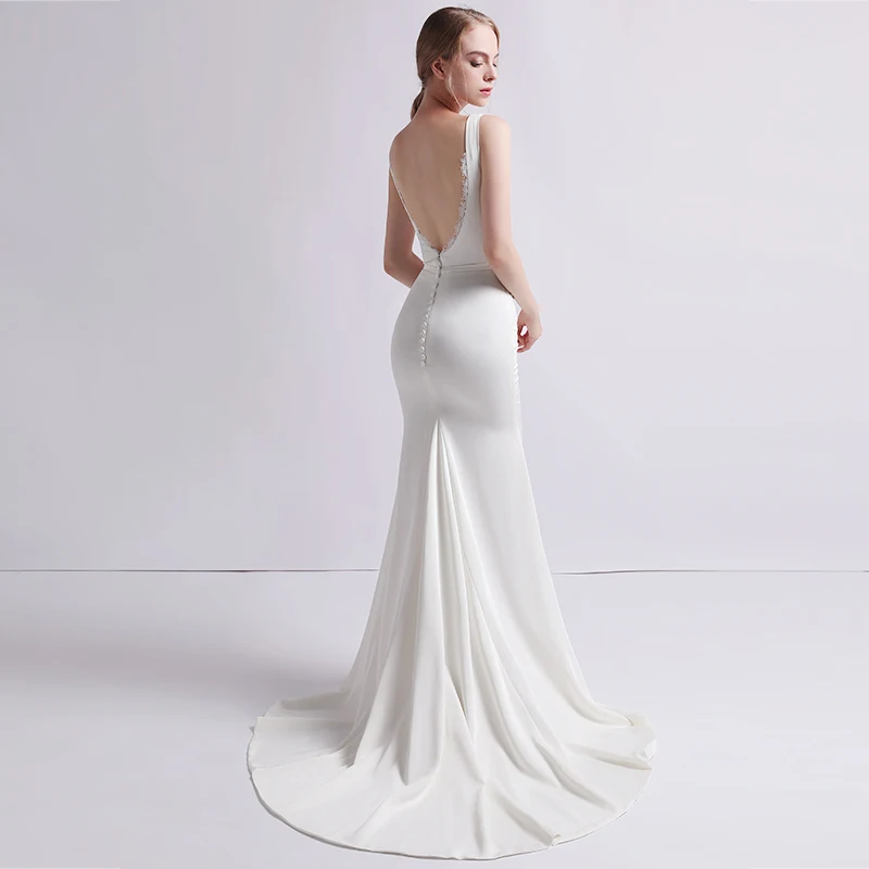 Пикантные шифон v-образным вырезом кружева Vestidos De Boda спинки Русалка Макси
