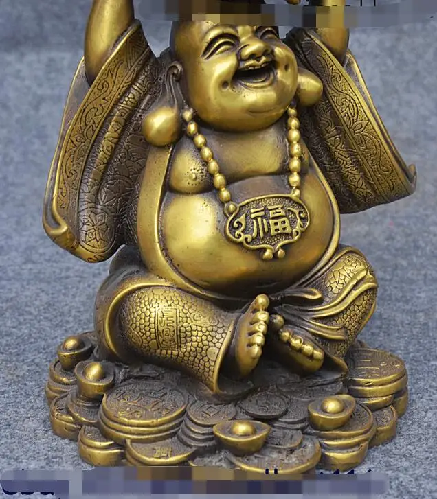 Народный китайский Тибетский латунный Богатство счастливый смех статуя Будды