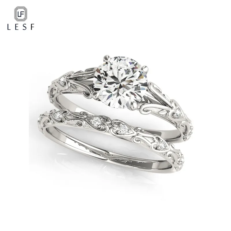LESF Винтаж 3/4 ct набор обручальных колец Уникальный Дизайн Круглый вырез