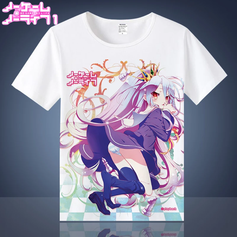 New Casual T Shirt Men Anime NO GAME LIFE Shiro Jibril Sora O-Neck Printed Mens T-shirts Short Sleeve Tops Tee Shirts | Мужская одежда