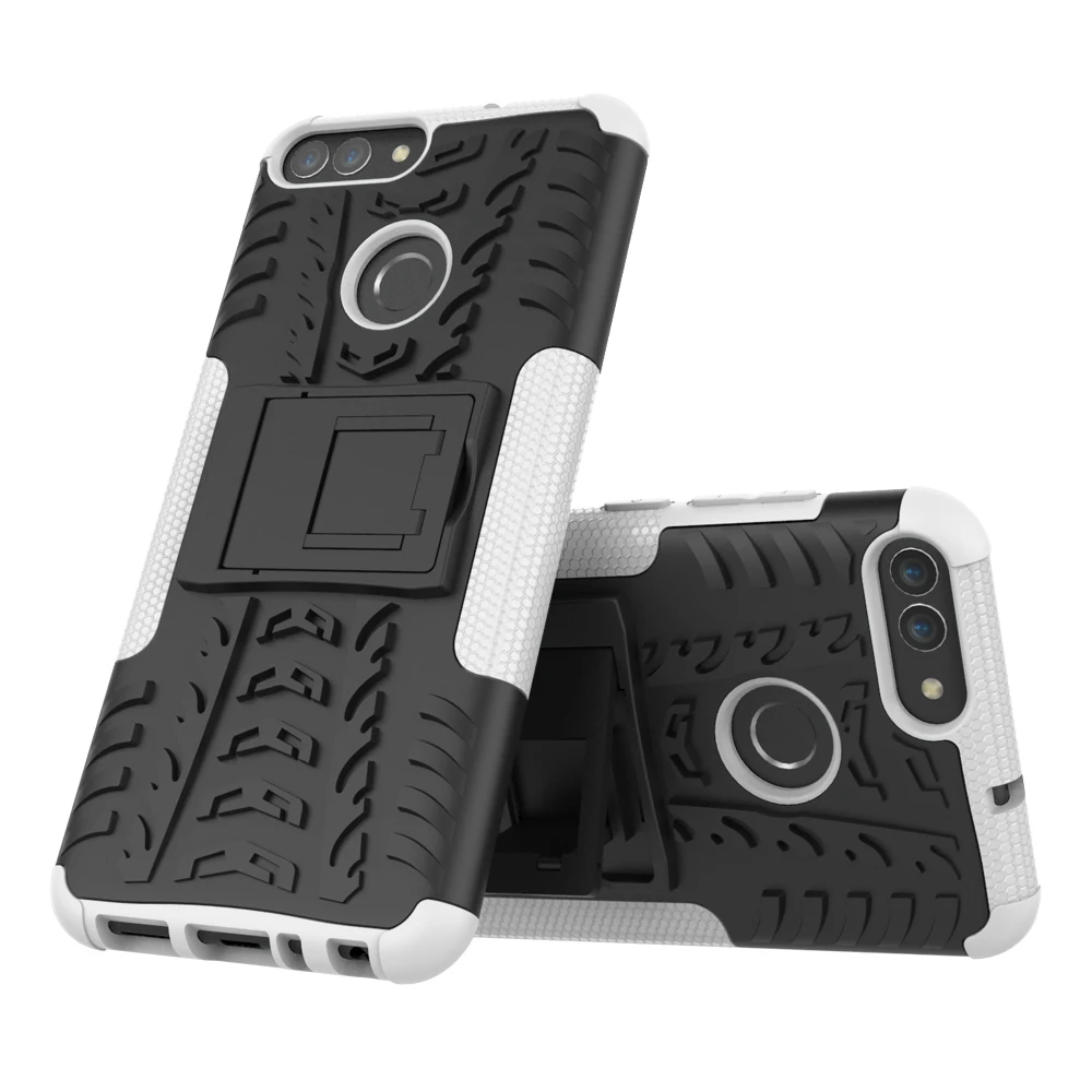 Для huawei P Smart FIG-LX1 FIG-LX2 FIG-LX3 FIG-LA1 чехол s PSmart чехол Heavy Duty защитный Жесткий ПК Пластик Мягкий силиконовый чехол-подставка - Цвет: White
