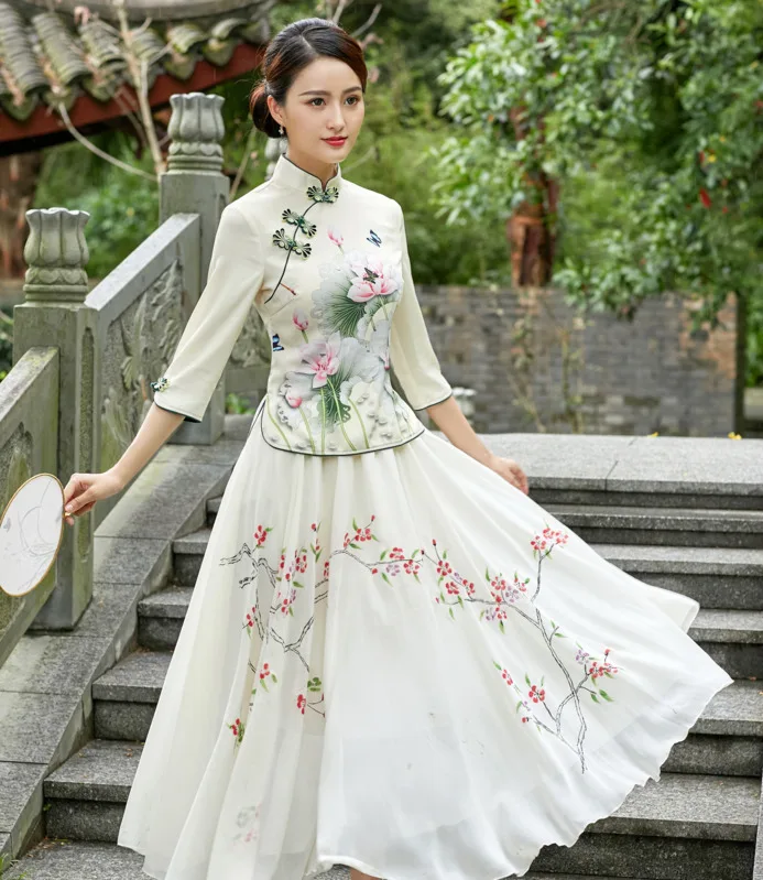 Sheng Coco 4XL размера плюс женская Китайская традиционная одежда элегантные рубашки Древний китайский Cheongsam кофточка Ципао Топы синие