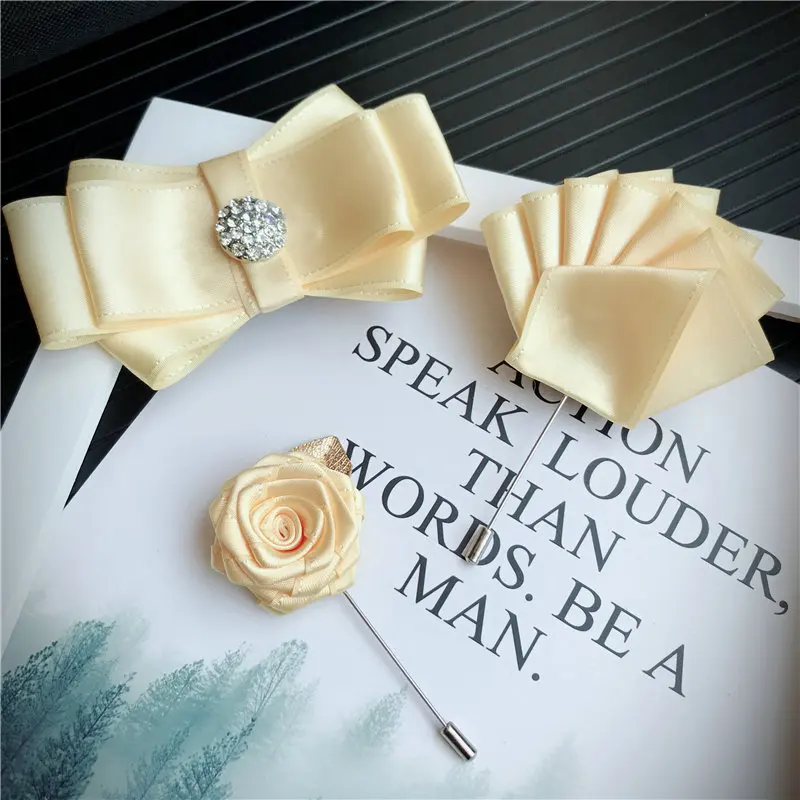 Handmade Bow Tie Set 3 шт., мужские галстуки-бабочки унисекс, стразы, брошь, набор носовых платков, Свадебный костюм, бизнес, Рождественский галстук, галстук, карманный квадратный галстук-бабочка - Цвет: Handmade Bow Tie Set