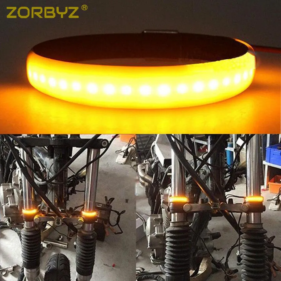 ZORBYZ мотоцикл 45 мм-70 мм вилка поворотники светодиодные световые полоски Янтарная лампа для Harley Honda Yamaha Suzuki на заказ