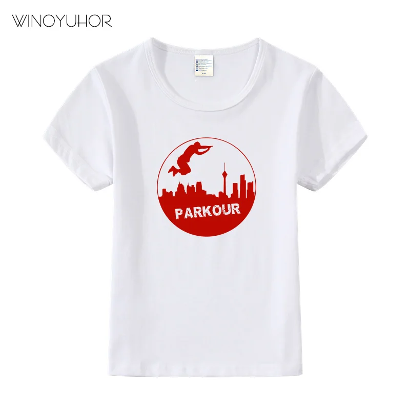 Parkour/крутая футболка с принтом; детские летние модные топы с короткими рукавами; Повседневная футболка для мальчиков и девочек; одежда для детей в стиле хип-хоп - Цвет: White