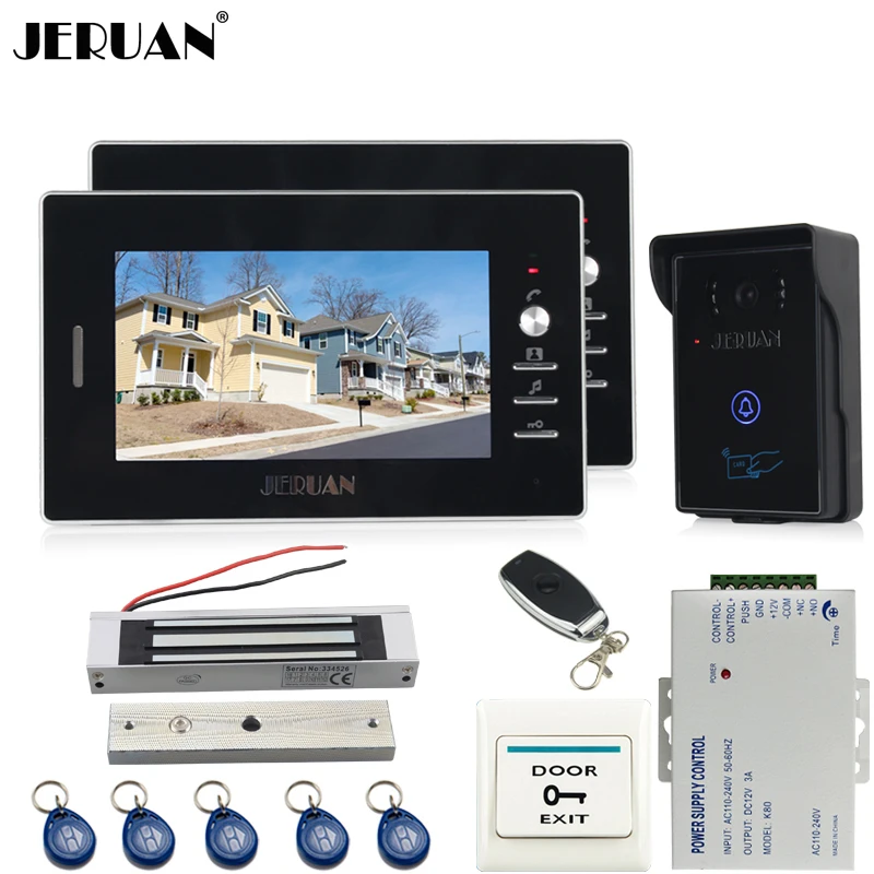 JERUAN два 7 ''роскошный видеодомофон входная дверь телефон Системы + 700TVL Touch ключ