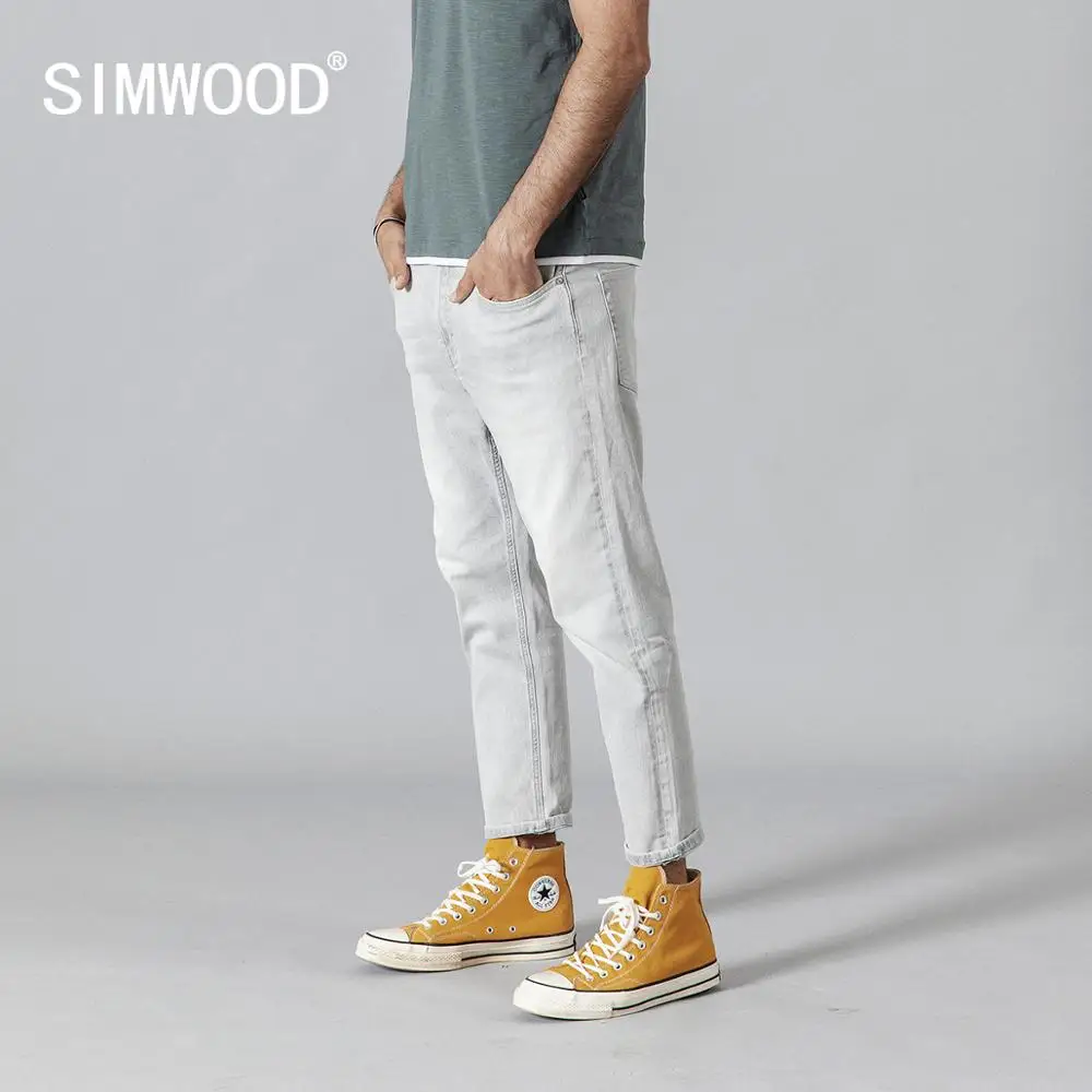 Мужские Винтажные рваные джинсы SIMWOOD 2020 светло-серые зауженные длиной до