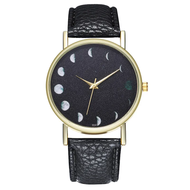 Новые солнечные часы Moon Phase женские стильные кварцевые из искусственной кожи