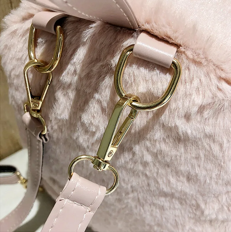 Furry Rabbit Ear Backpack cute Girls Shoulder Bag Mini Furry Fluffy Plush schoolbag Winter Women's Travel Bag