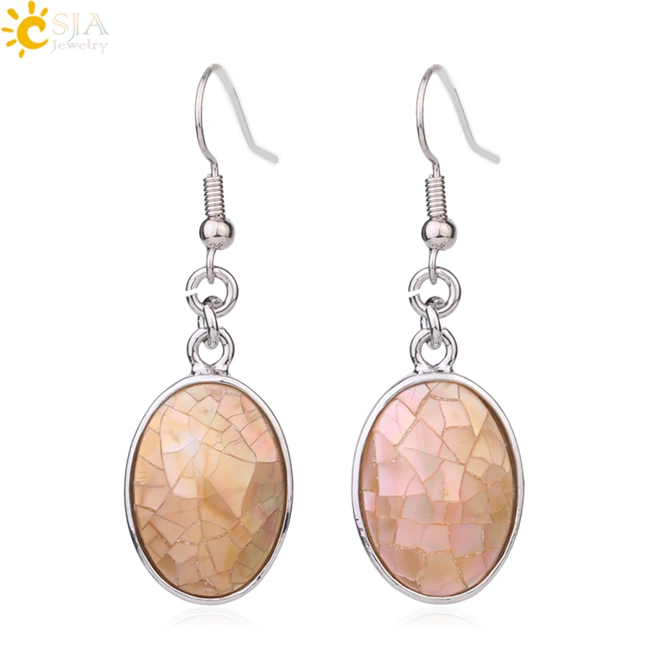 Pink Shell CSJA, натуральные серьги-ракушки, розовый, белый цвет, ракушка в форме яйца, висячие серьги-капли для женщин, повседневные пляжные летние ювелирные изделия F981 - Окраска металла: Pink Shell