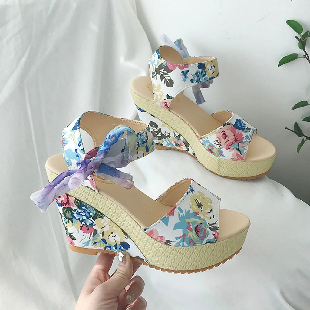 SAGACE/женские босоножки с цветочным принтом Женская обувь на танкетке Модные