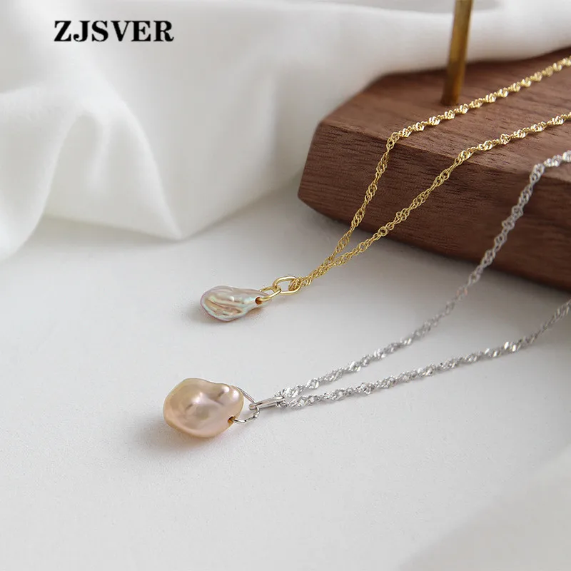 ZJSVER неровный жемчуг кулон минималистичный Золотой/Серебряный цепь 925
