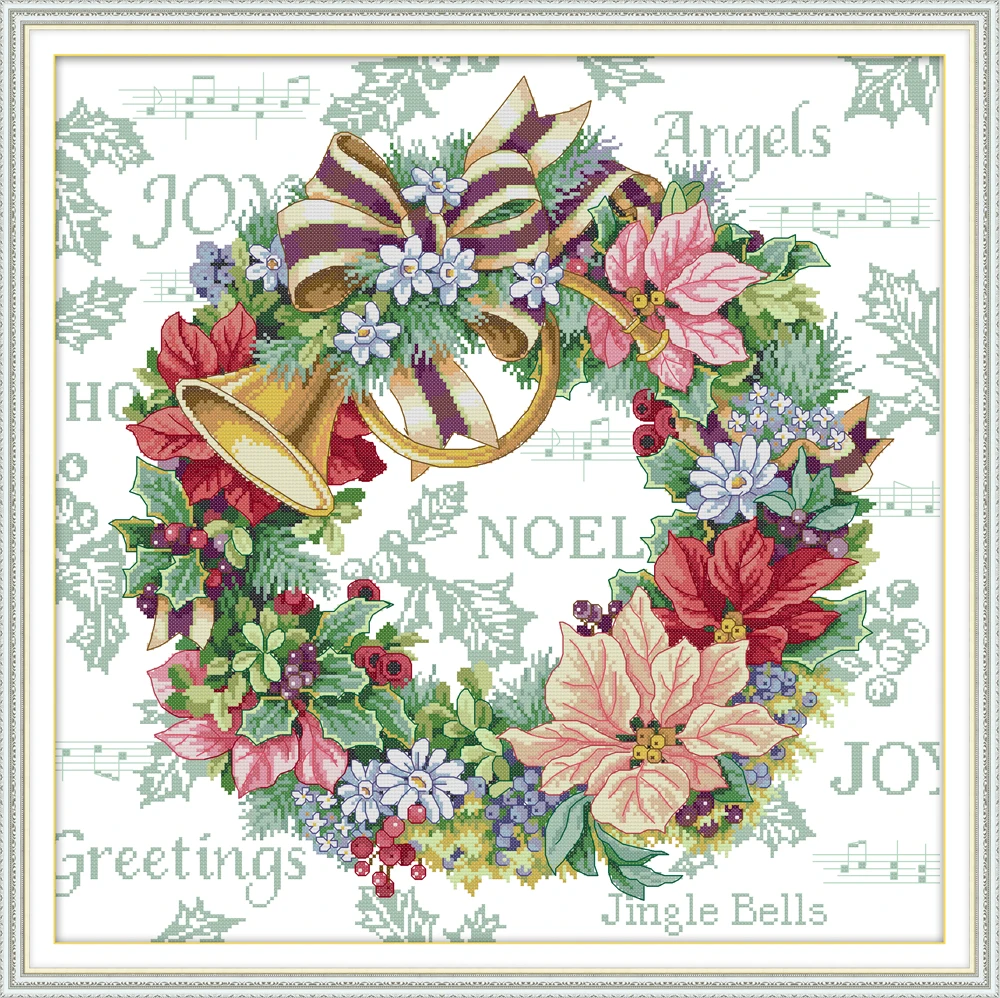 

Holiday wreath cross stitch kit aida 14ct 11ct count print canvas cross stitches stitching needlework embroidery DIY handmade