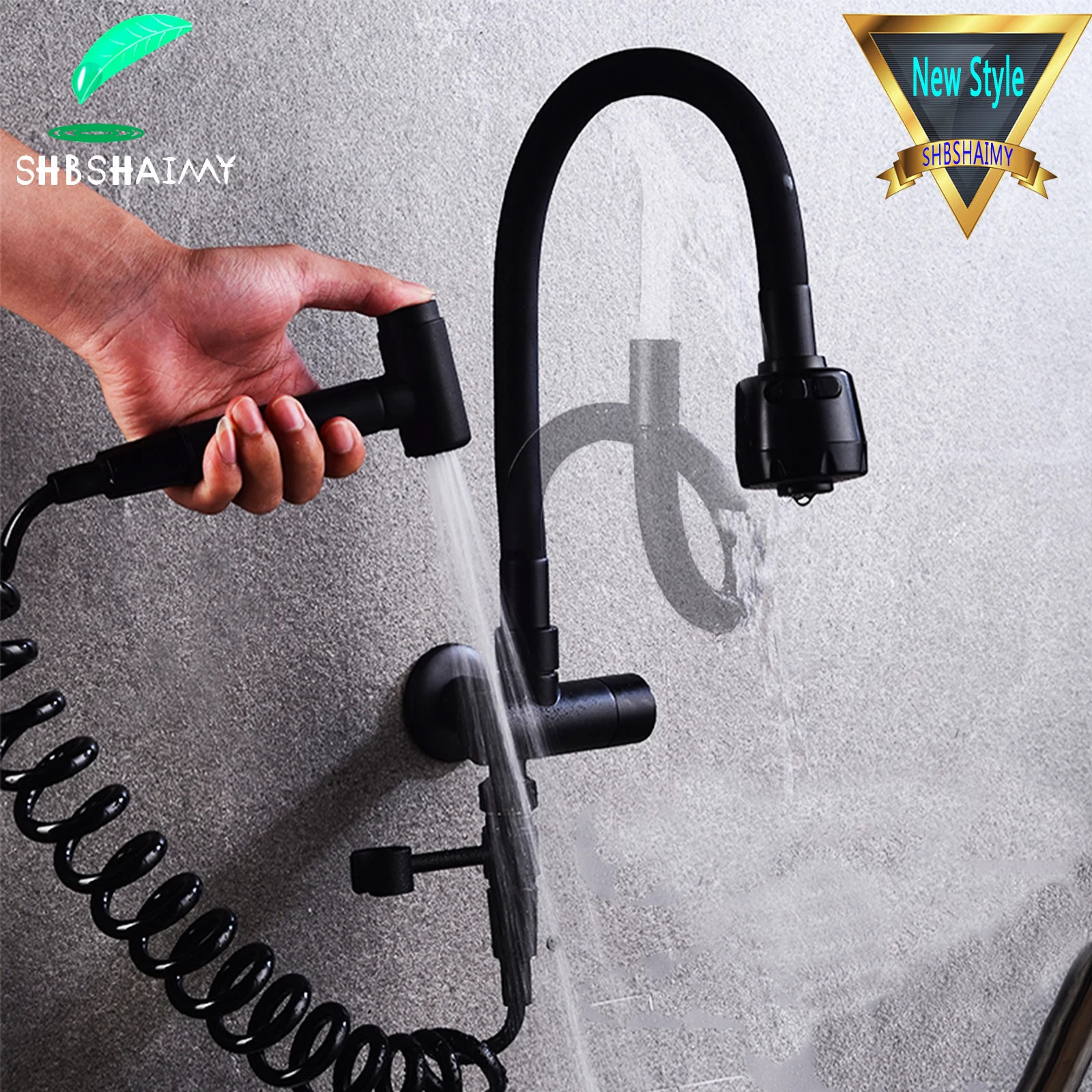 

Силикагель любое направление Поворотный кухонный смеситель настенный черный кран для биде двойной воды функции горячей холодной воды смес...