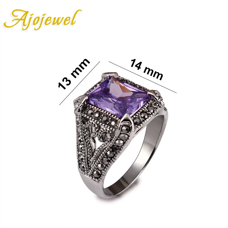 Ajojewel Размер 7-10 фиолетовый черный кубический цирконий античное Кольцо женское квадратное мужское кольцо с камнем винтажное ювелирное изделие