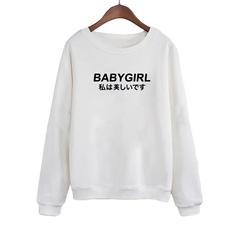 

Autumn Winter 2019 Fashion Women Sweatshirt Black White Fleece Hoodies Crewneck Pullovers Babygirl Harajuku Tumblr Hoodie
