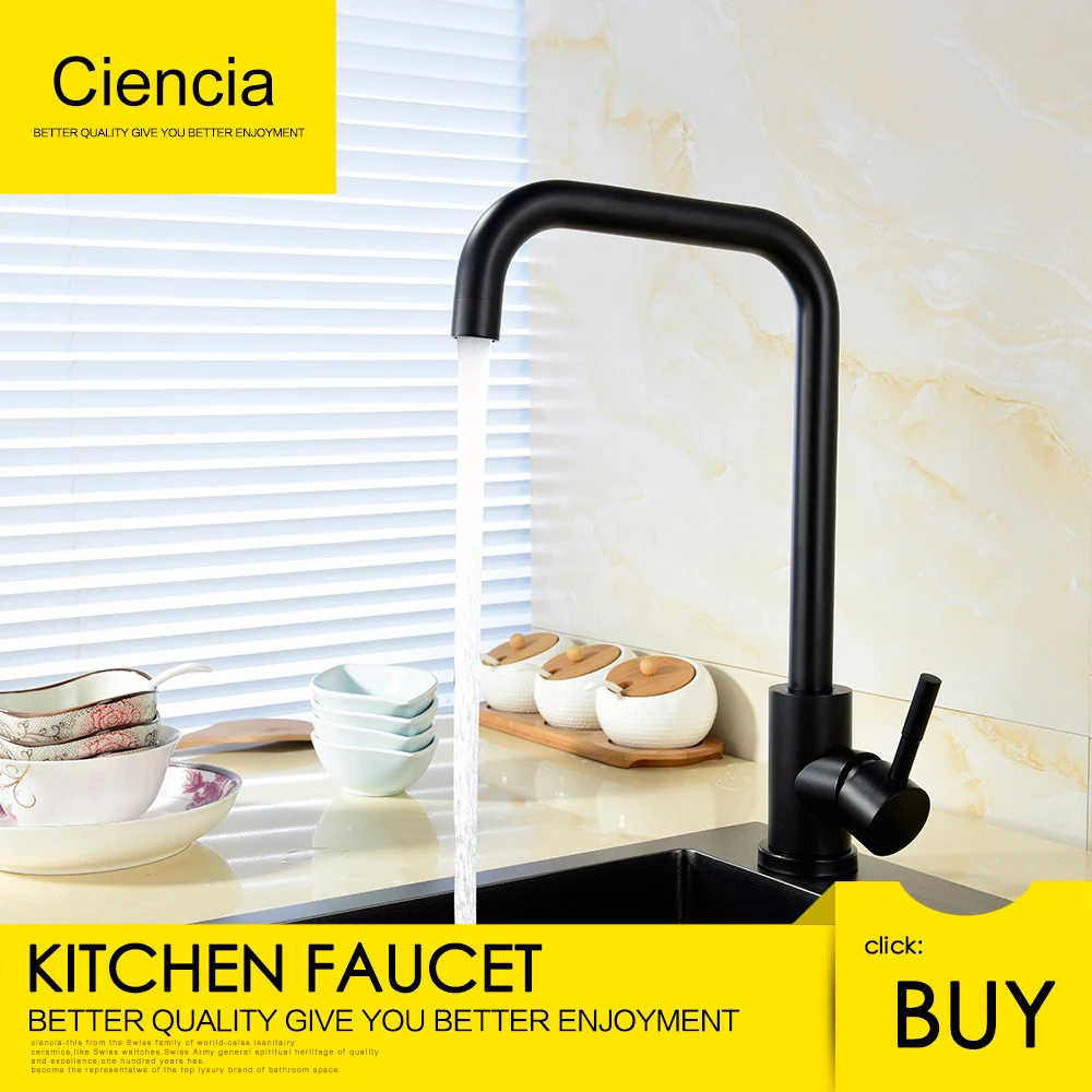 Free Shipping Ciencia 304 Stainless steel Black Kitchen Faucet 360 degree rotate Kitchen Mixer Cold and Hot Tap Deck mounted ciencia стиль