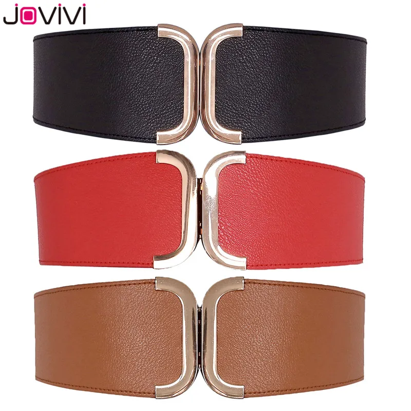 

Jovivi Women Wide Elastic Dress Belt Stretch Waist Belt Vintage Fashion Cinch Belt Buckle Retro PU Leather Casual Waistband
