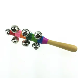 Деревянные детские погремушки, игрушки для детей 0-12 месяцев, разноцветные развивающие Музыкальные игрушки с ручкой, 1 шт.