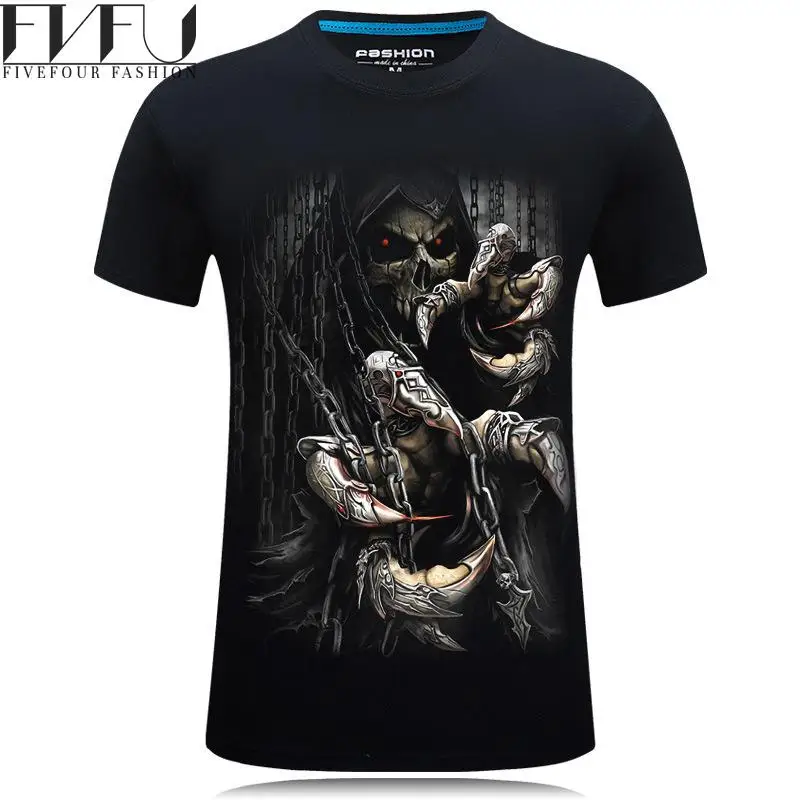 Новый Мода 2017 Футболка мужская 3D прохладный скелет печати хип хоп негабаритных