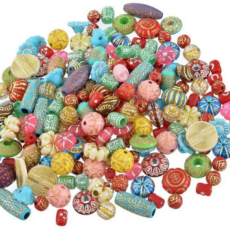 FUNIQUE 100 шт./лот ретро акриловые бусины с цветочным узором резные для изготовления