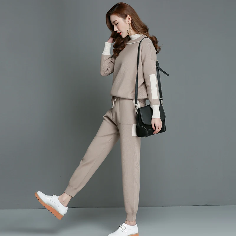 

2021 new fashion spring and autumn fashion knitted suit female thin collar sweater Haren knitted two pieces