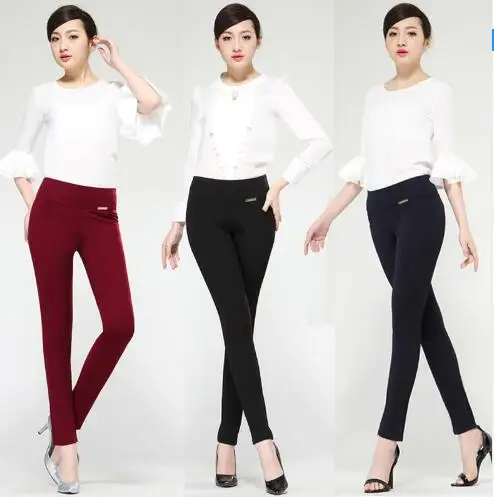Бесплатная доставка высокая талия строгие OL брюки женские обтягивающие узкие