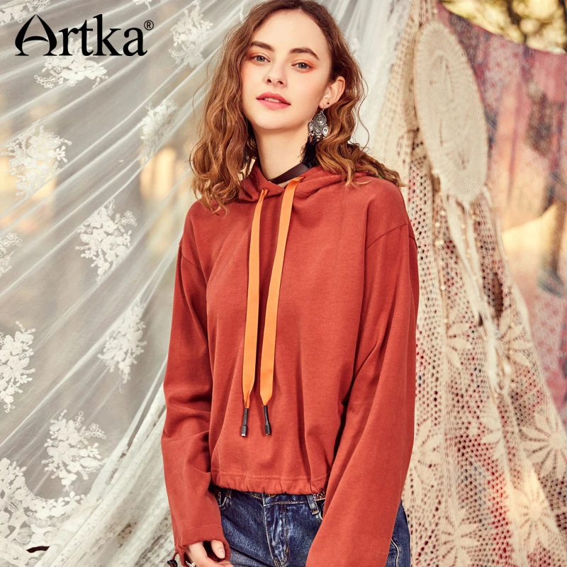 ARTKA Женская Новинка весны с капюшоном Вышивка повседневное карамель пуловер