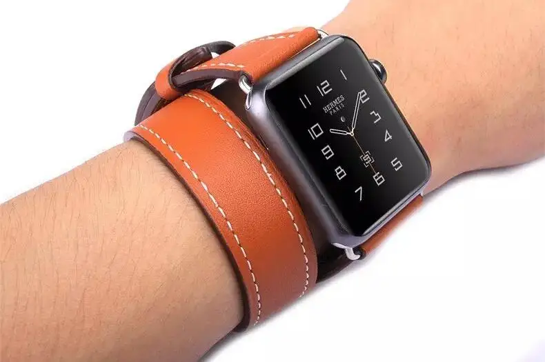 Удлиненный ремешок из натуральной кожи для iwatch для Apple Watch band Double Tour 38 мм 42 мм 40 мм 44 мм Series 4 2 3 1series 5 - Цвет ремешка: Коричневый