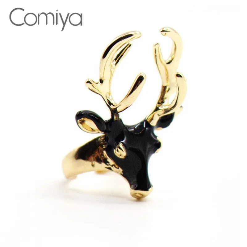 Comiya Белый Черный Олень голова эмаль Anillo Bague кольца мужские и женские унисекс