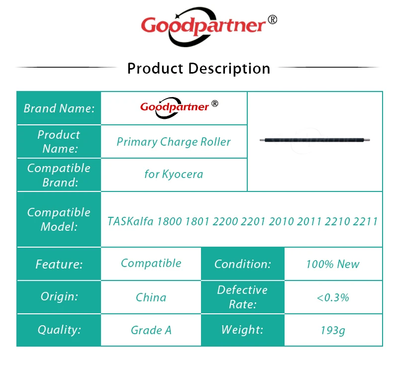5 шт. x MC-4105 302NG93050 Основной зарядный ролик PCR для Kyocera TASKalfa 1800 1801 2200 2201 2010 2011 2210 2211 MC 4105
