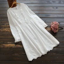 Хлопковое милое японское Кружевное белое платье с длинными