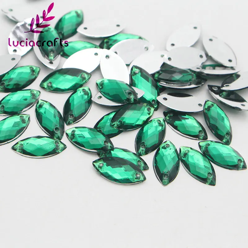 Lucia crafts 7*15 мм пришивные стразы кристалл акриловые камни две бусины с отверстиями DIY для одежды/сумки 50 шт./лот D1110