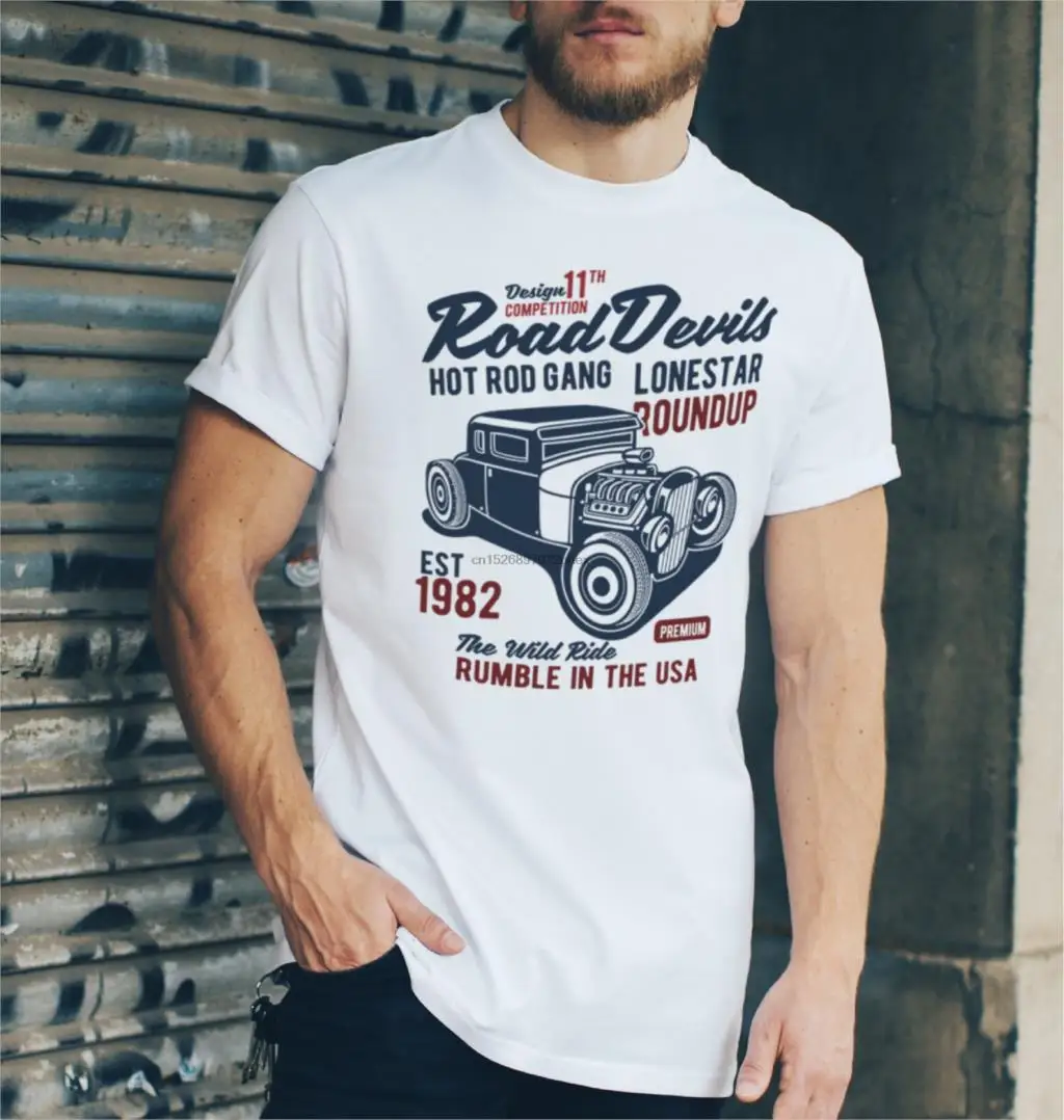 Футболка Road Devils Hot Rod Gang The Wild Ride Muscle Car Custom Wheels Garage Built Graphic Tee органический хлопок