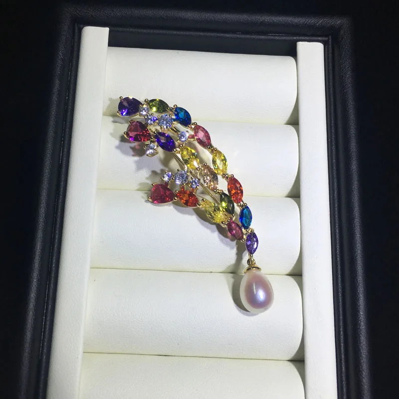 ZHBORUINI 2018 High Quality Natural Freshwater Pearl Brooch Chinese Style Colorize Zircon Jewelry For Women Gift | Украшения и